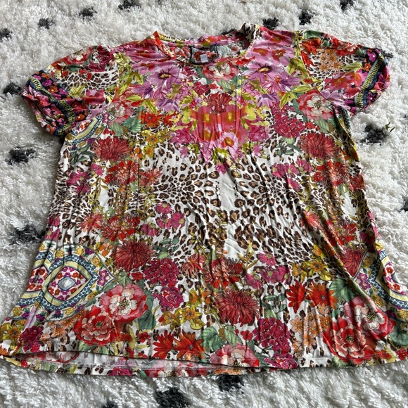 Johnny Was Puff Sleeve Knit T Shirt Wild Garden - Picture 2 of 3